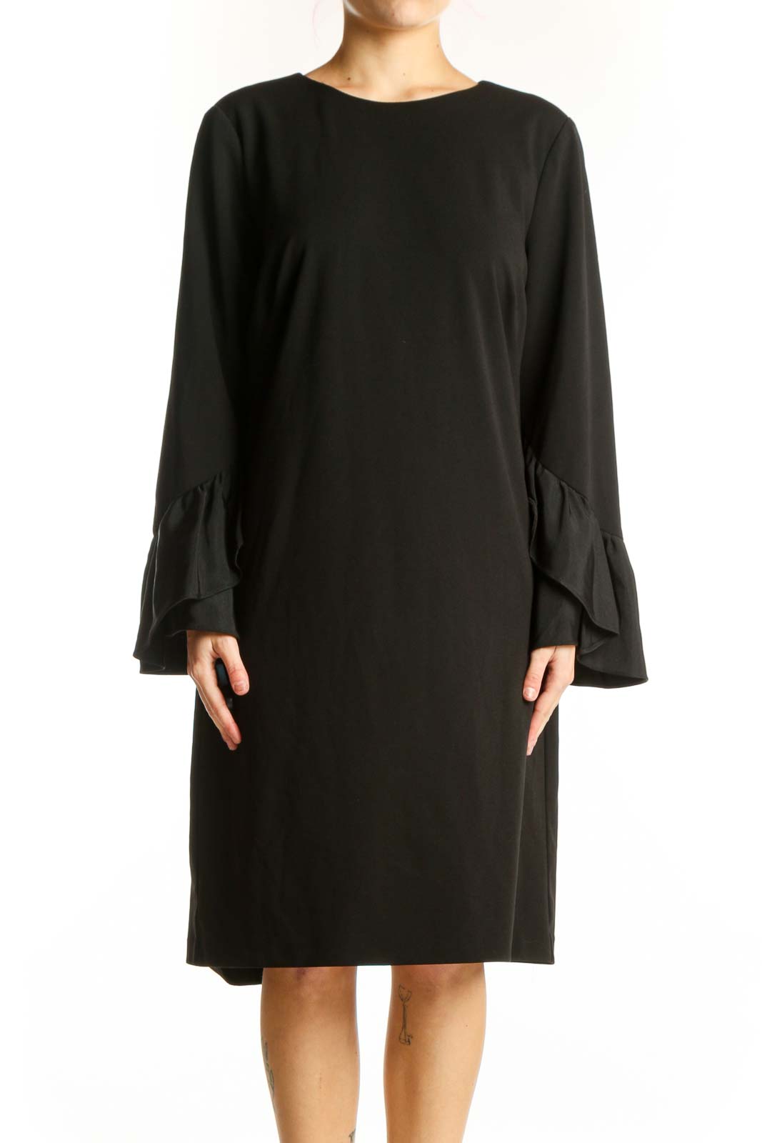 Black bell sleeve shift dress front view, Lauren Ralph Lauren XXL