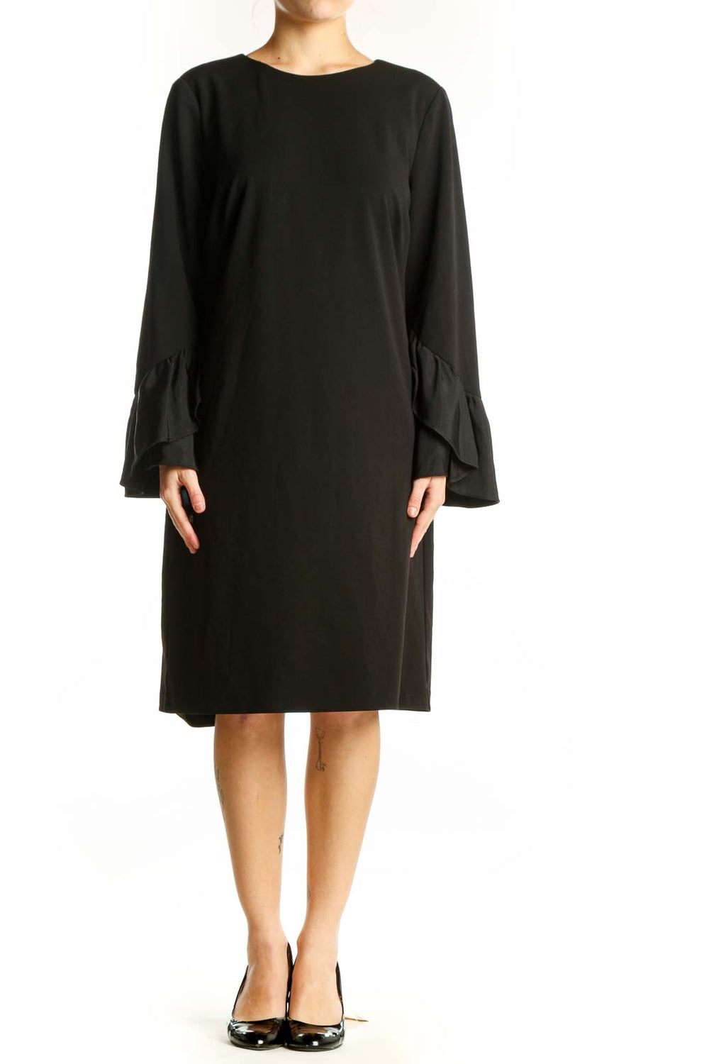 Black bell sleeve shift dress front view, Lauren Ralph Lauren XXL