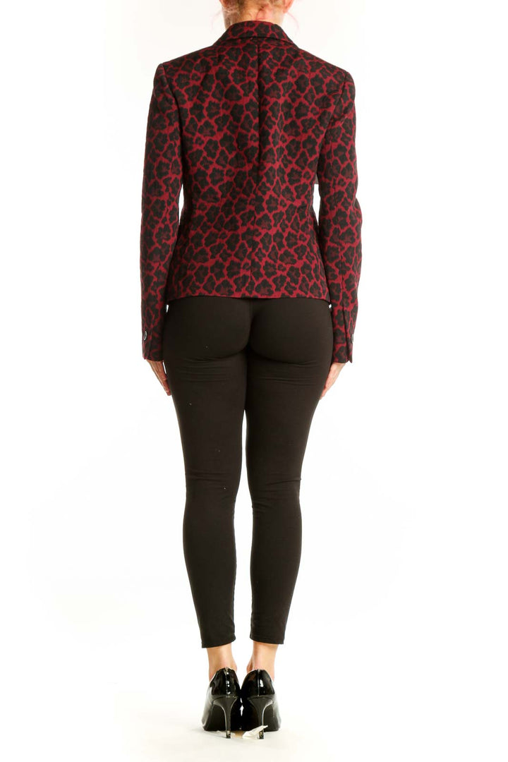 Anne Klein red leopard print blazer back view showing tailored fit and cropped length