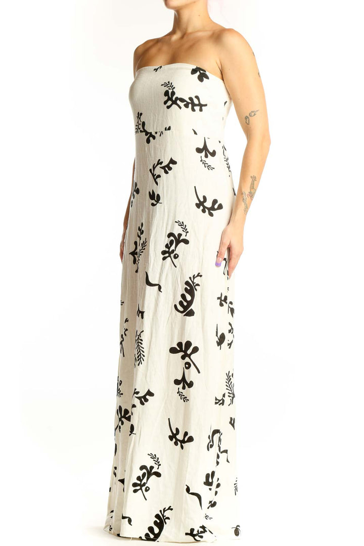 Paper Heart cream strapless maxi dress with black botanical floral print, front view