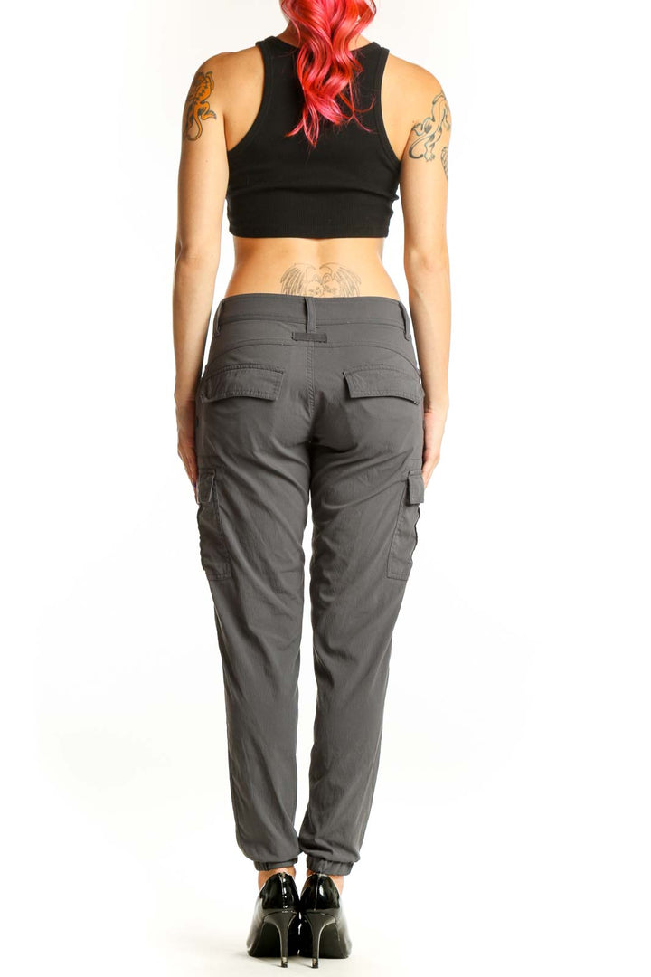prAna gray cargo jogger pants back view showing side cargo pockets and tapered fit