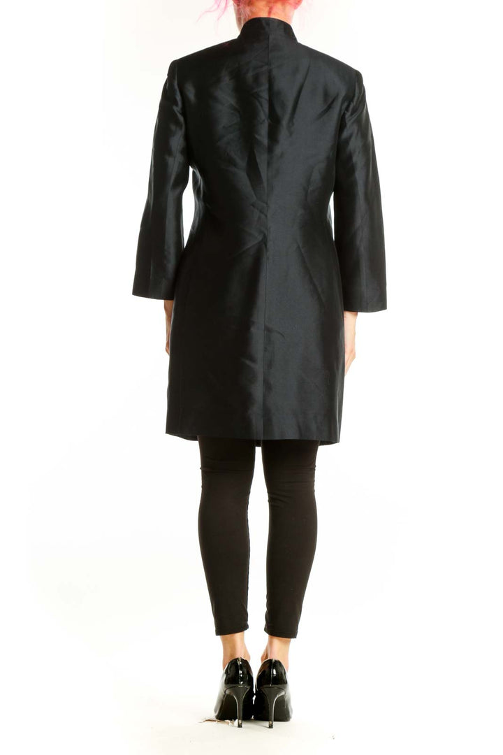 Dana Buchman black silk button-front jacket dress back view showing tailored silhouette and full-length cut