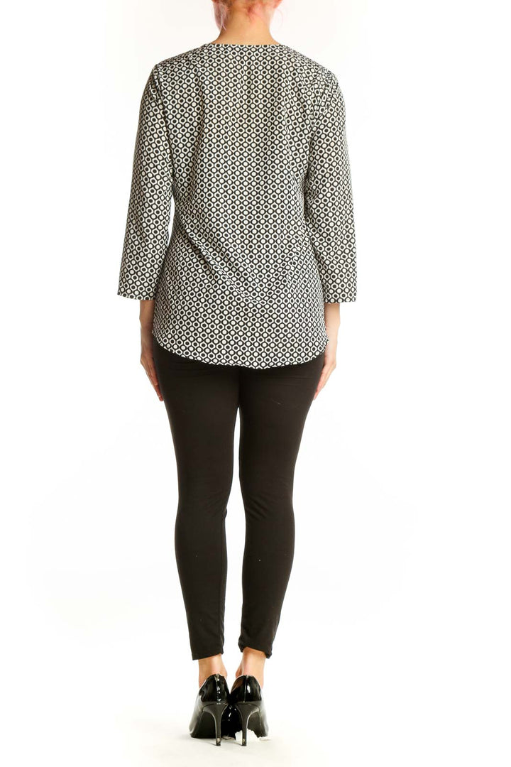 Sunny Leigh cream and black geometric print top with three-quarter sleeves, back view