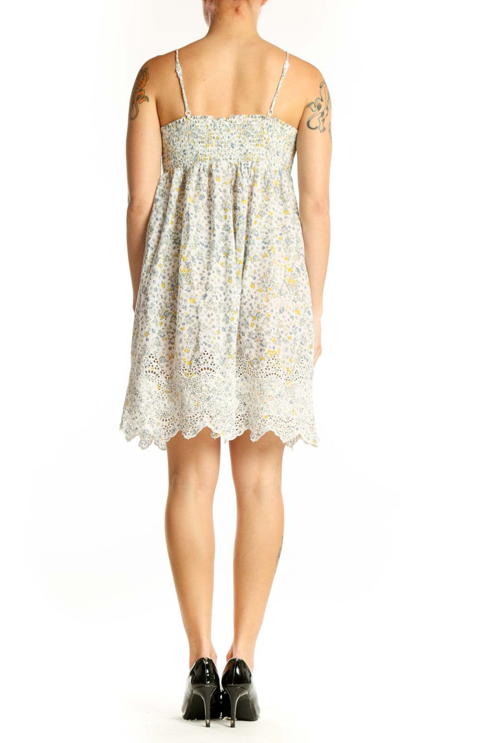 Cream floral Joie dress with spaghetti straps and lace trim detail - back view