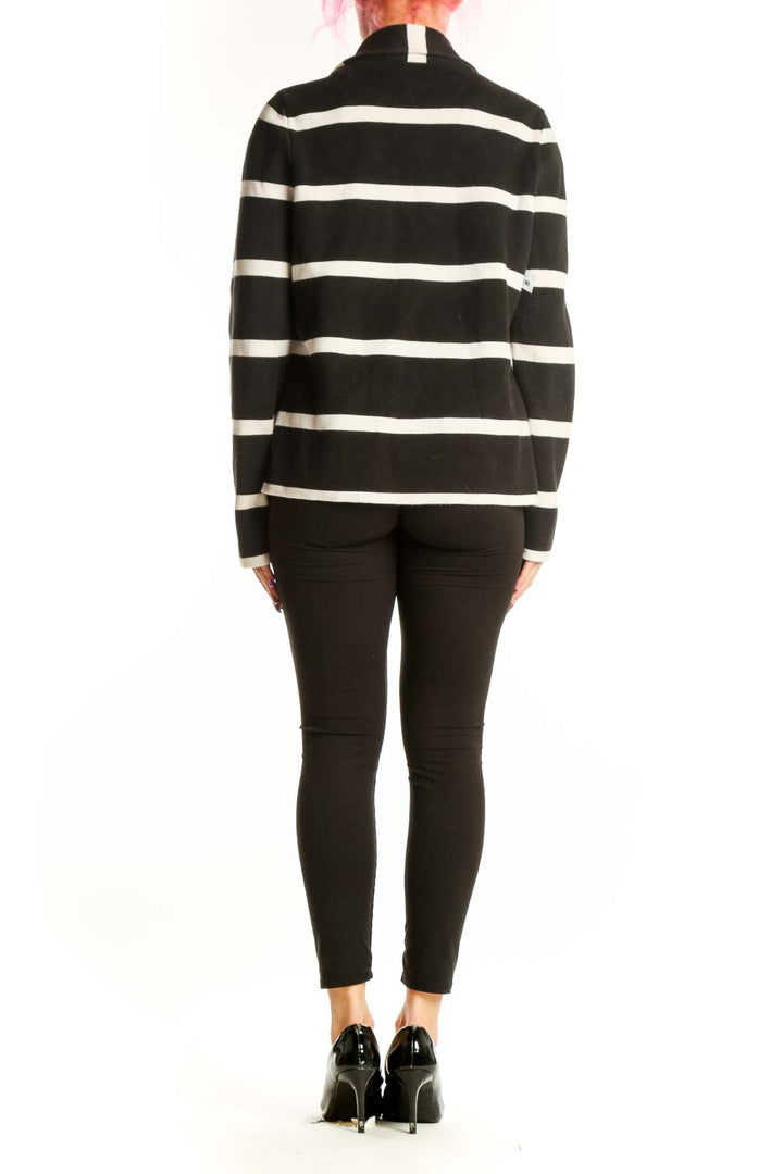 Ann Taylor black and white striped blazer jacket back view showing cropped length and structured silhouette