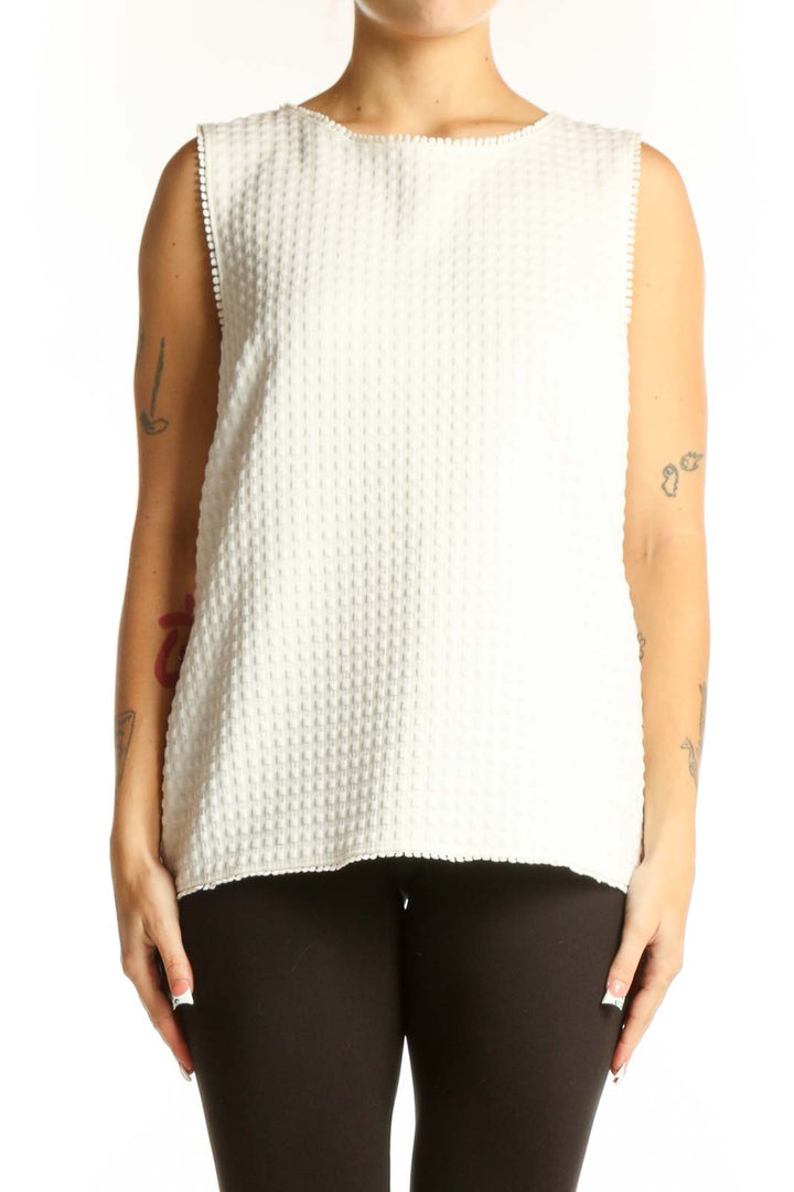 Front view of white textured sleeveless blouse from Banana Republic