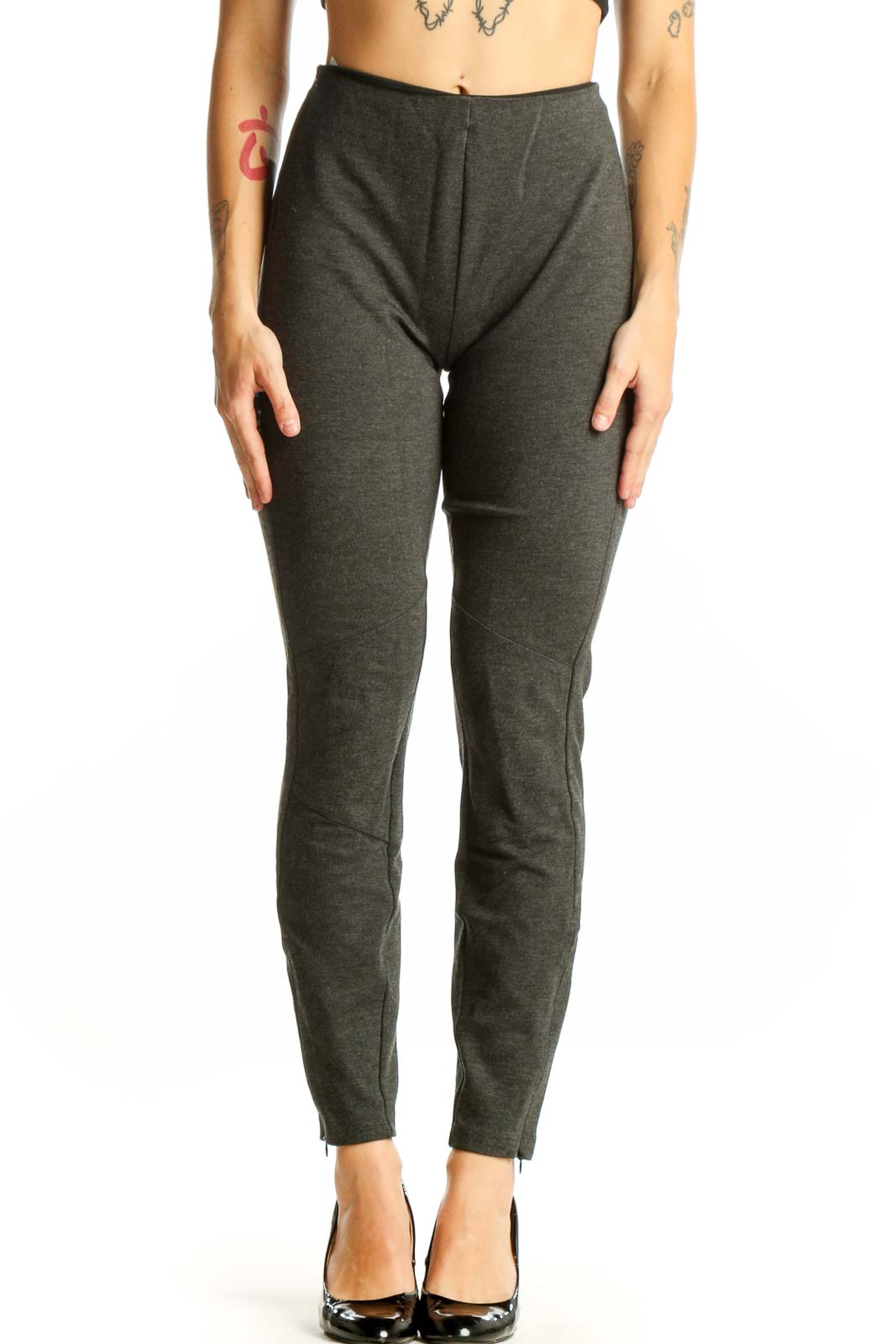 Front view of Polo Ralph Lauren charcoal slim fit ankle-length pants