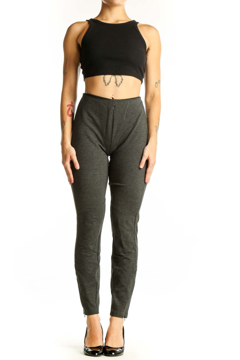 Front view of Polo Ralph Lauren charcoal slim fit ankle-length pants