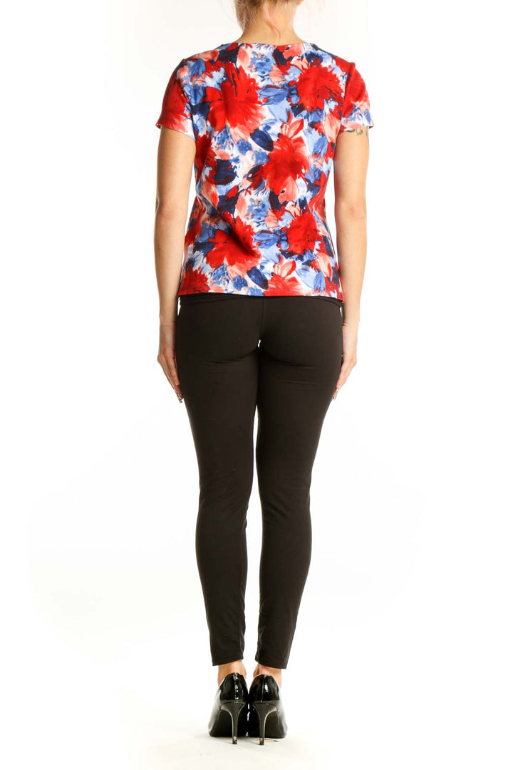 Back view of Jones New York red and blue floral print cotton top
