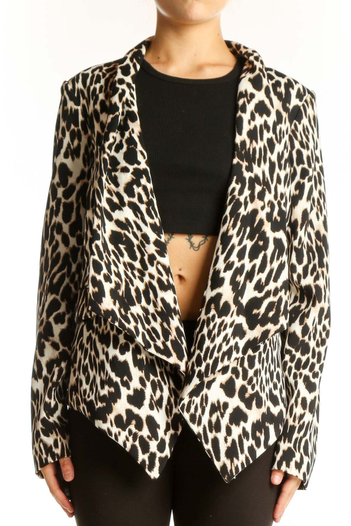 Front view of Calvin Klein black and white leopard print jacket
