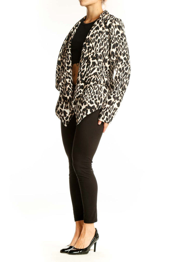Front view of Calvin Klein black and white leopard print jacket