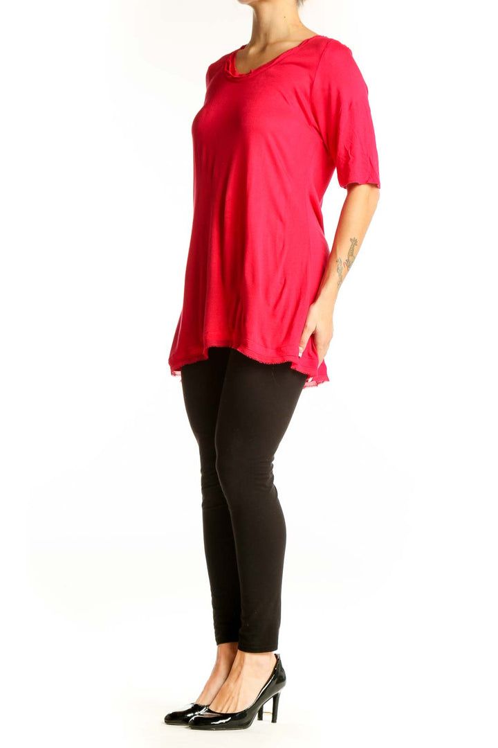 Front view of red relaxed fit elbow-sleeve top from Soft Surroundings