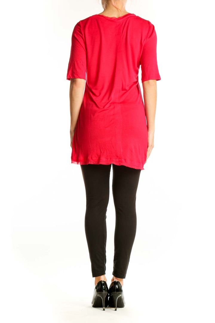 Side view of red relaxed fit elbow-sleeve top from Soft Surroundings on model