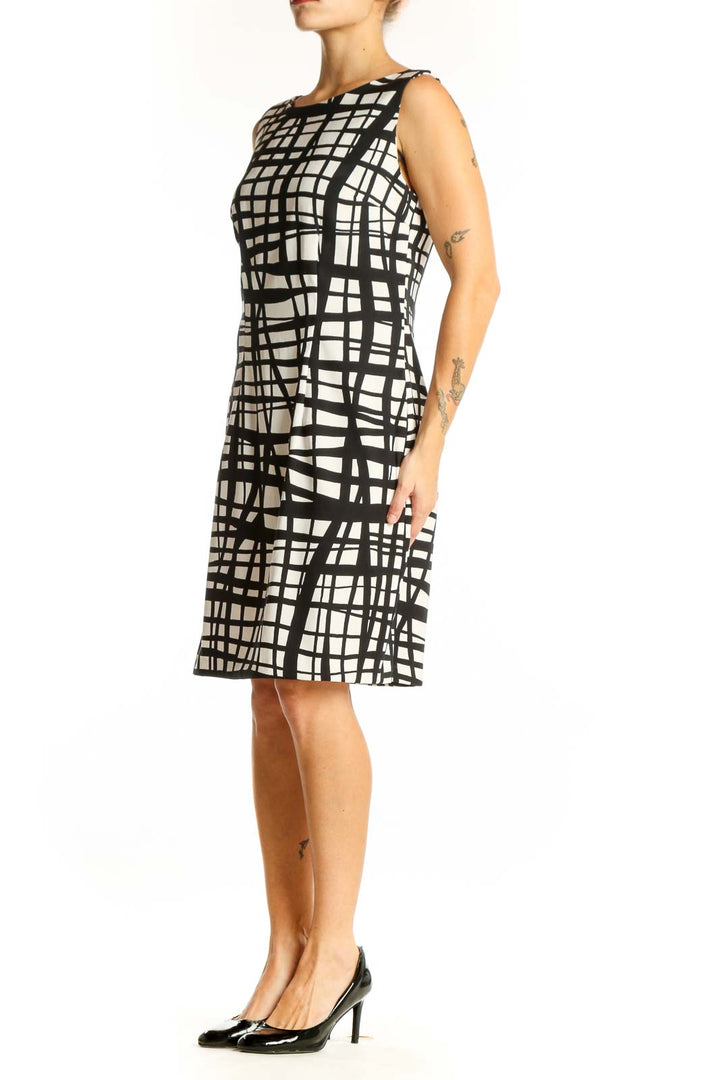 Front view of ALYX Black and White Abstract Grid Sheath Dress