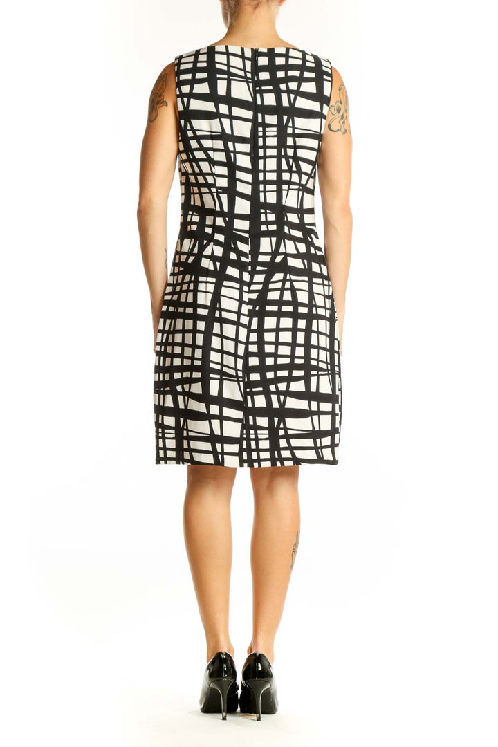 Side view of ALYX Black and White Abstract Grid Sheath Dress