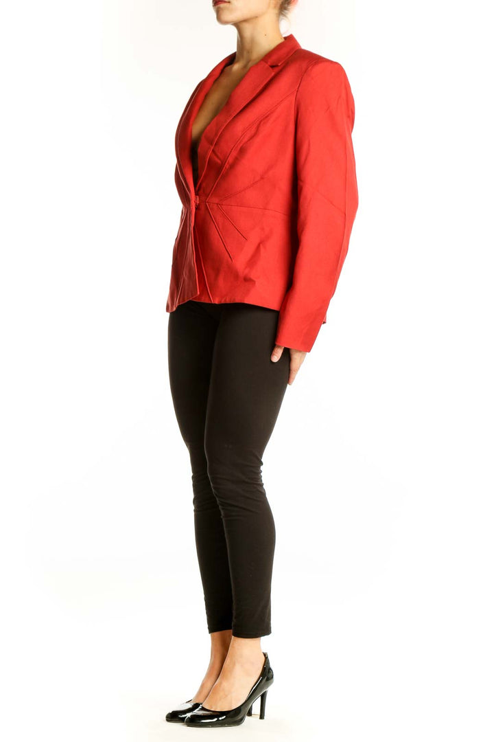 Front view of red structured Anne Klein blazer jacket
