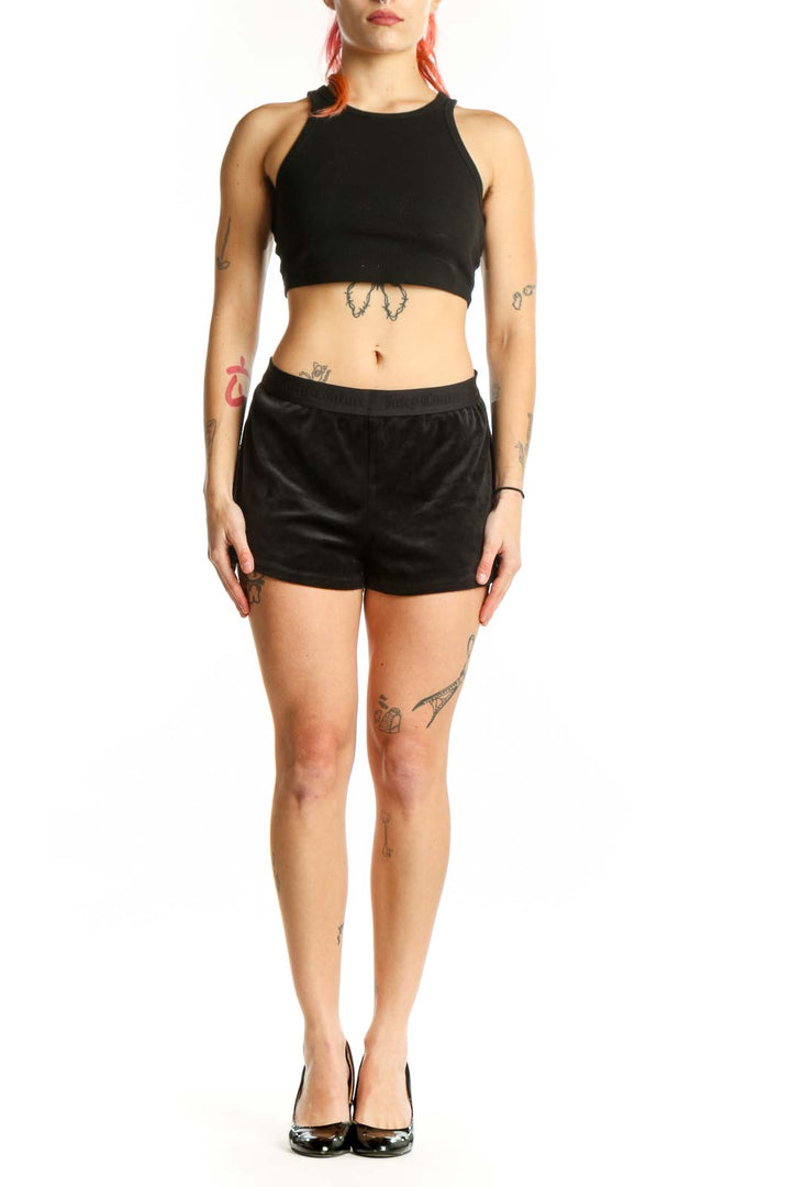 Black velvet shorts with elastic waistband from JUICY by Juicy Couture, front view
