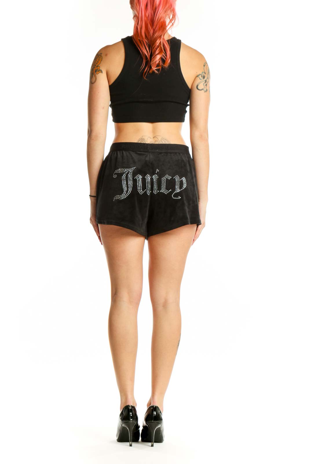Black velvet shorts with elastic waistband from JUICY by Juicy Couture, back view