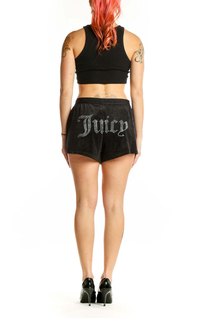 Black velvet shorts with elastic waistband from JUICY by Juicy Couture, back view