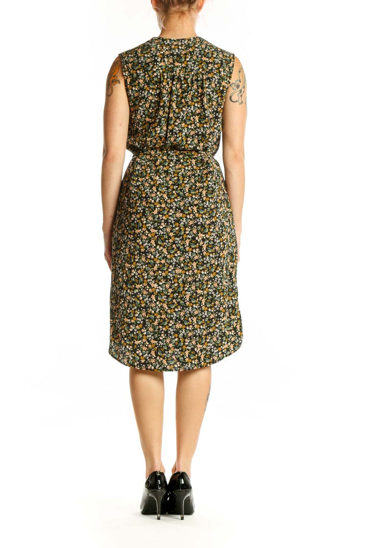 Black floral print sleeveless Amour Vert shirt dress with button-back detail, back view