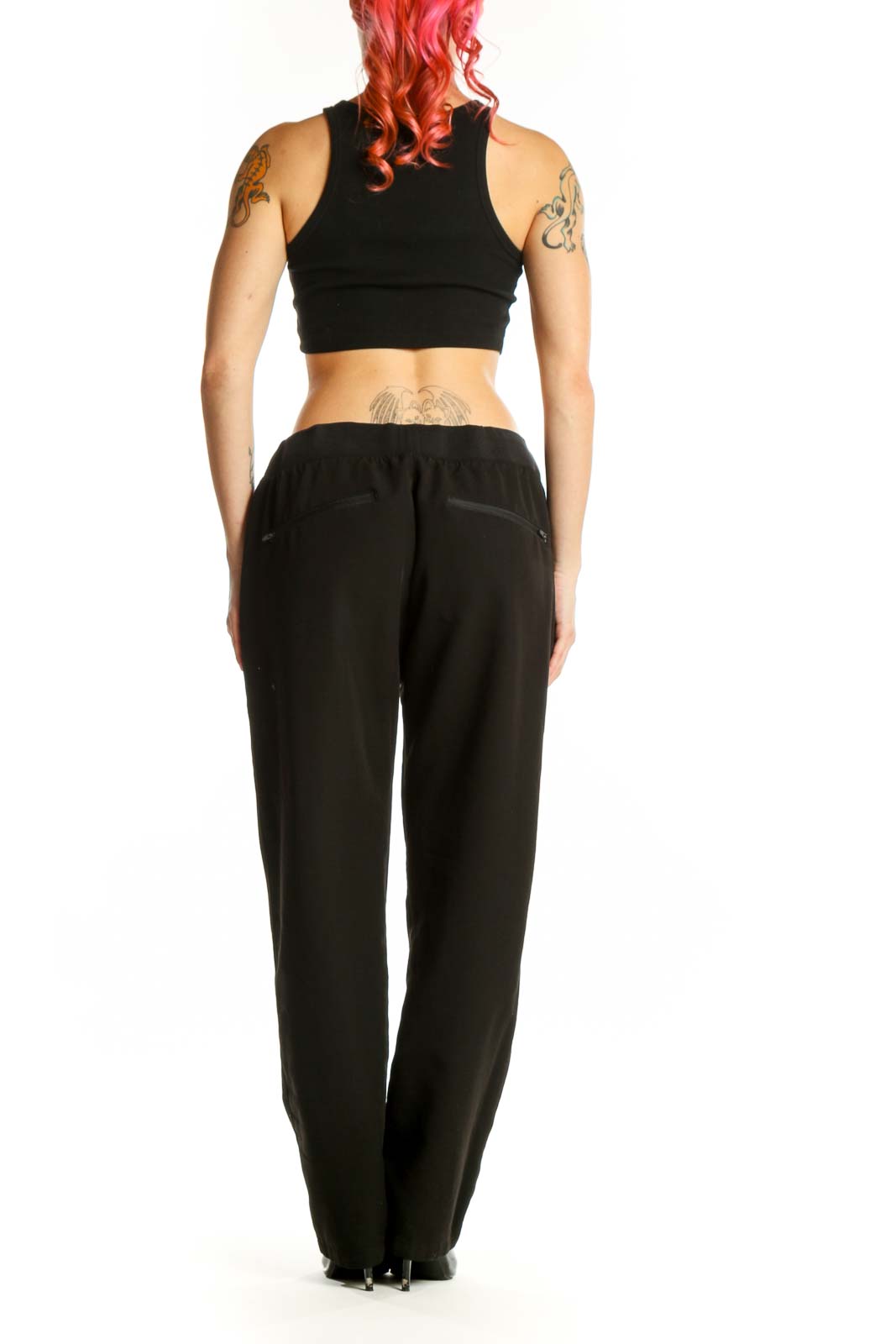 FIGS Black Drawstring Jogger Pants back view showing relaxed fit and functional design