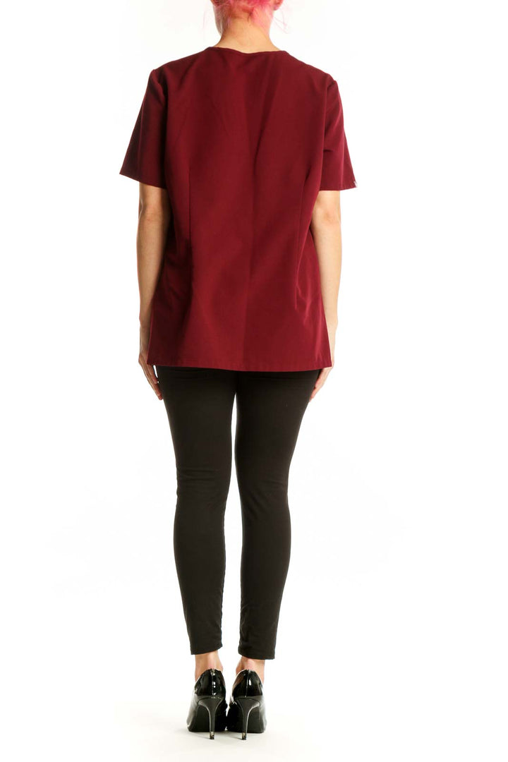 FIGS Burgundy V-Neck Medical Scrub Top back view, size L, showing relaxed fit and professional styling