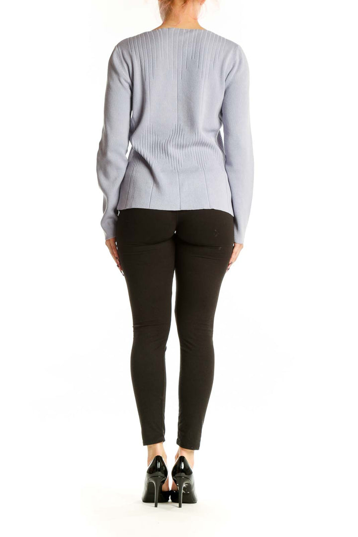 Lavender cashmere silk cardigan with button-front closure, back view