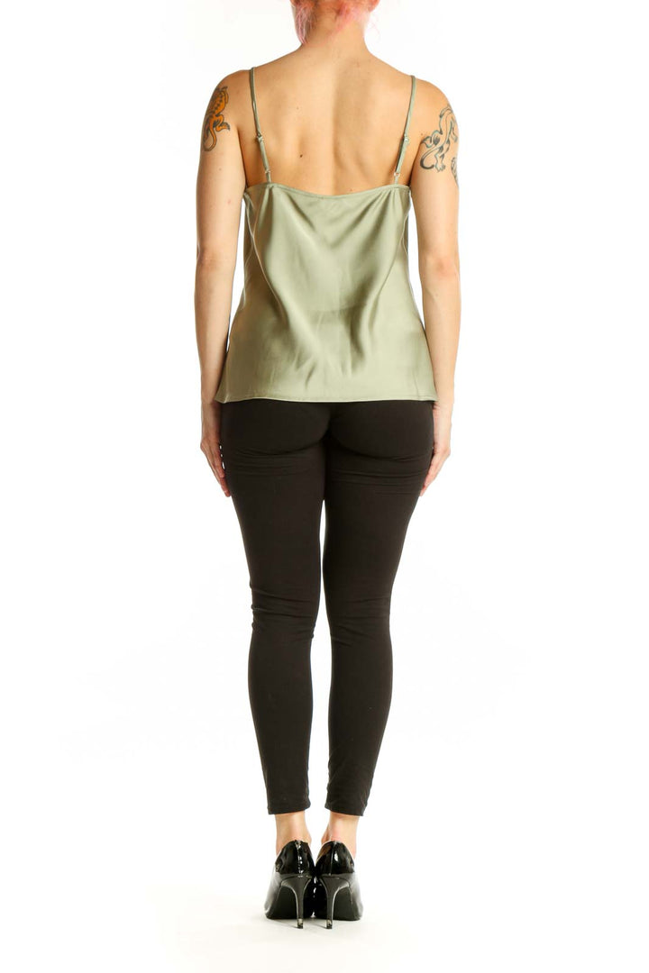 Sage green camisole tank top with adjustable straps, back view