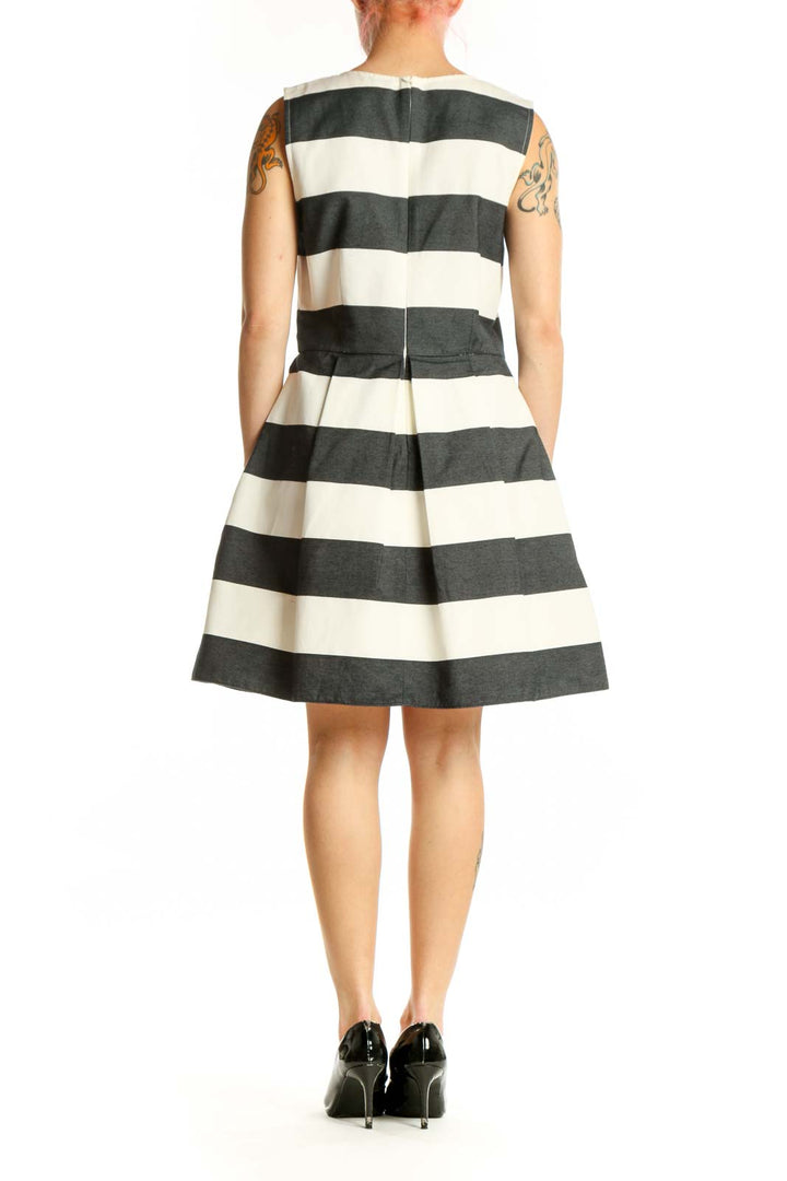 Black and cream striped sleeveless A-line dress by Gap, back view
