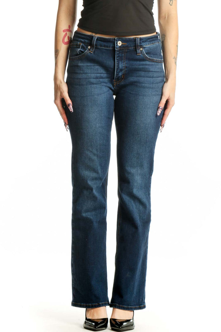 Front view of Kancan blue flare denim jeans size M with classic five-pocket design and medium blue wash