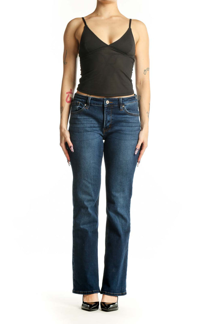 Front view of Kancan blue flare denim jeans size M with classic five-pocket design and medium blue wash