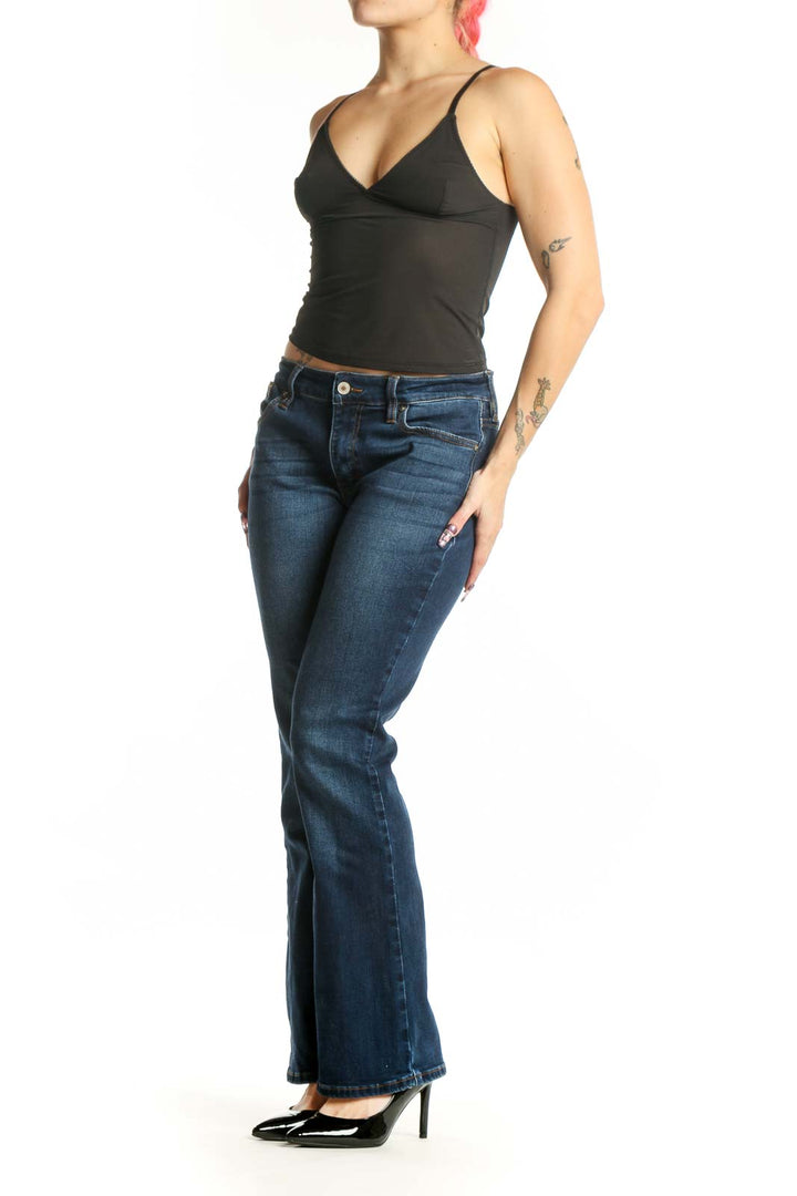 Front view of Kancan blue flare denim jeans size M with classic five-pocket design and medium blue wash