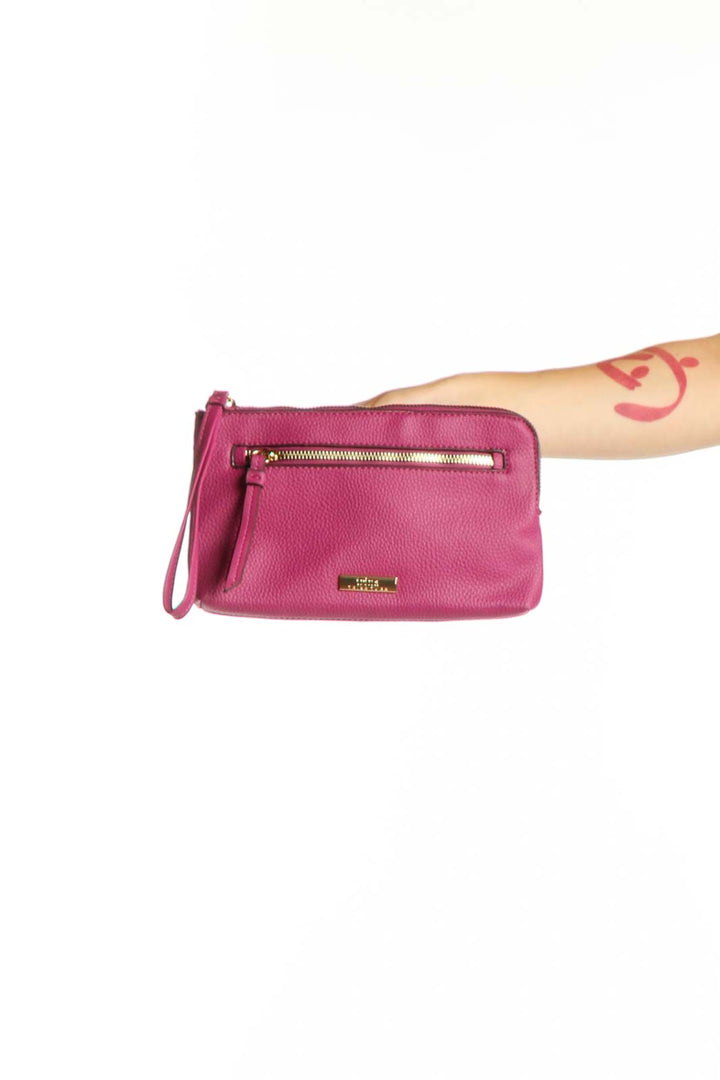Pink PVC wristlet clutch with gold-tone zipper and wrist strap by Banana Republic Trina Turk