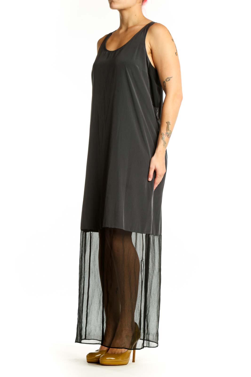 Black mesh overlay tank dress by Simply Vera Vera Wang, front view on model