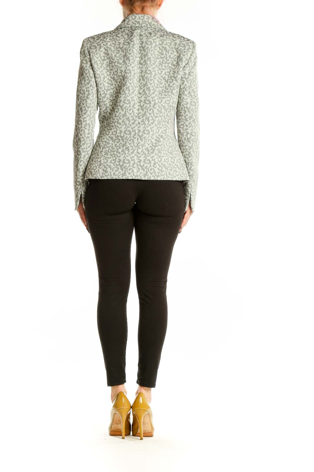 Cream jacquard tailored blazer with structured back and fitted waist, back view