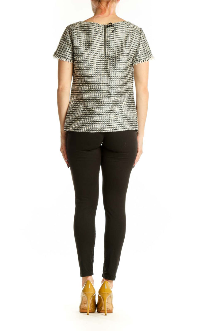 Gold lurex textured short-sleeve top by Talbots, back view showing relaxed fit and shimmer detail