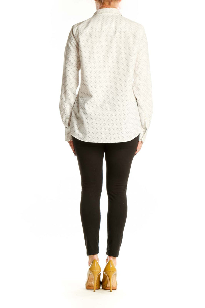 Back view of cream polka dot J.Crew cotton button-up shirt showing button-front closure and relaxed fit