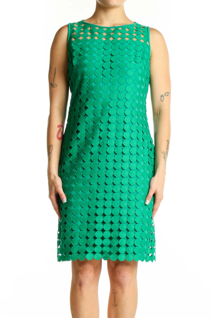 Lauren Ralph Lauren green eyelet lace sleeveless dress front view