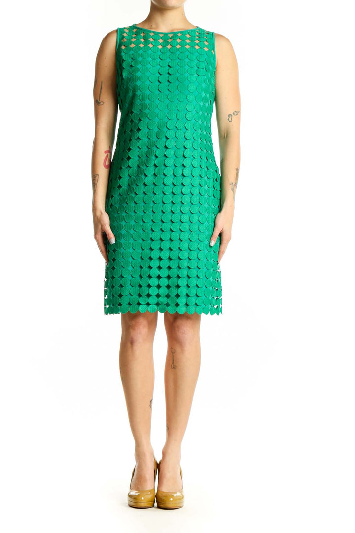 Lauren Ralph Lauren green eyelet lace sleeveless dress front view