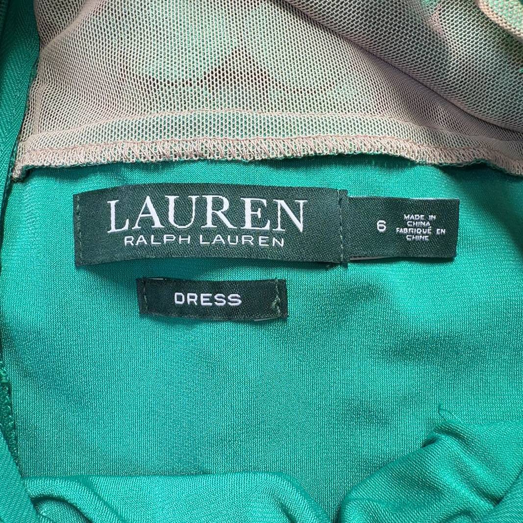 Lauren Ralph Lauren green eyelet lace sleeveless dress back view