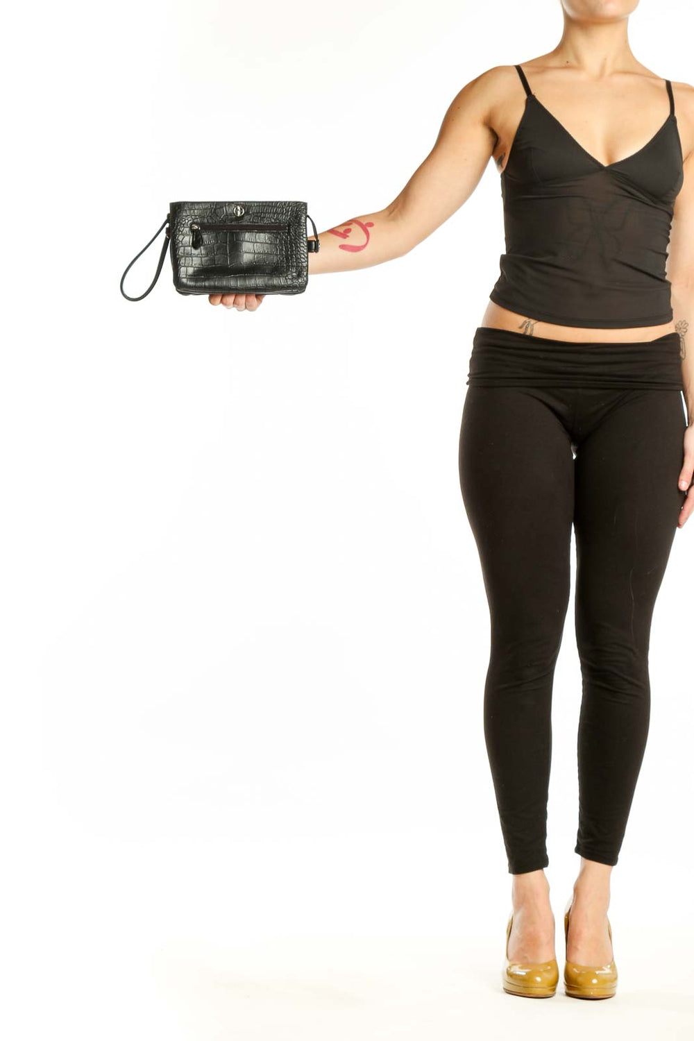 Black crocodile-embossed clutch wristlet by Giani Bernini with detachable strap and front pocket detail