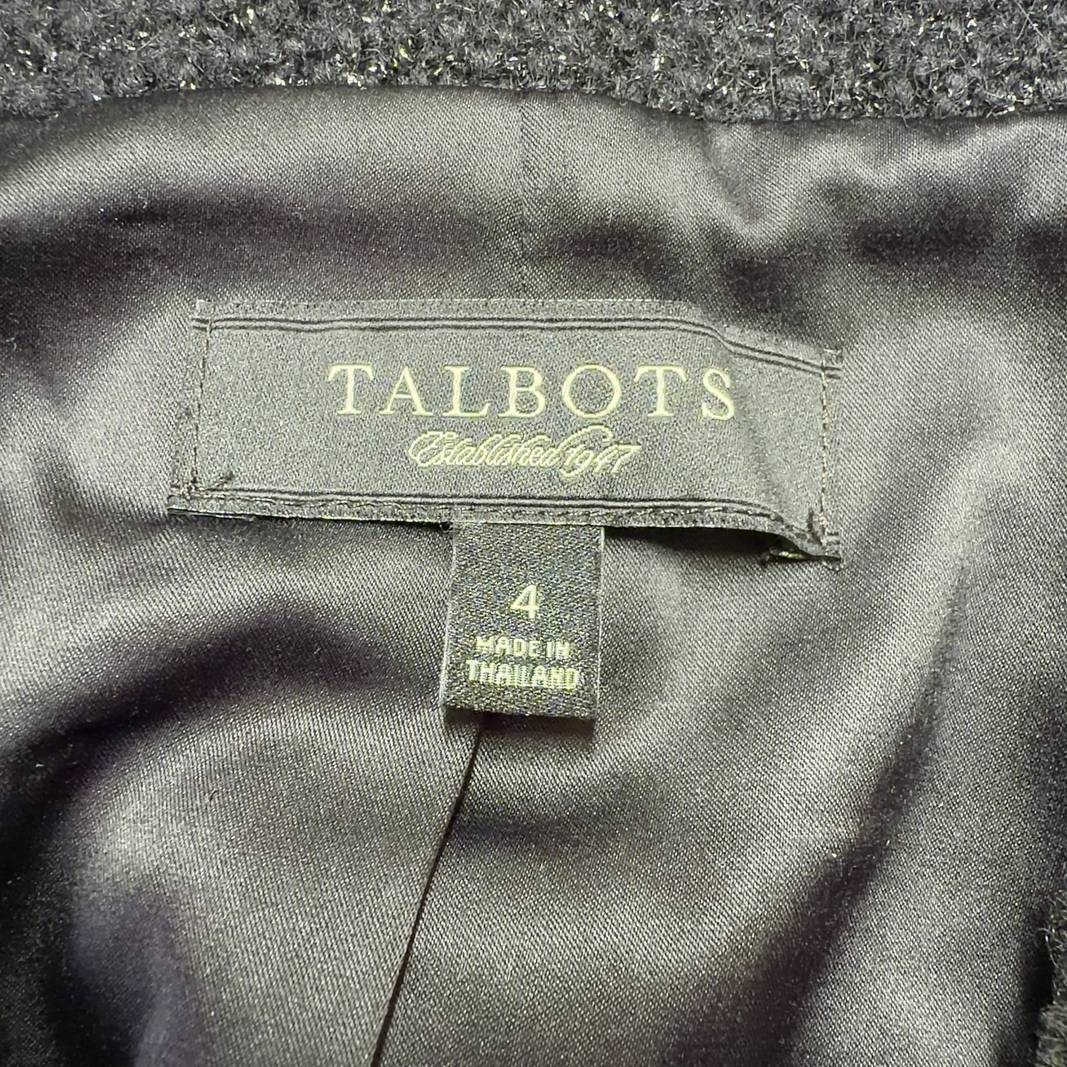 Black sparkle wool blend jacket with three-quarter sleeves and frayed trim, back view