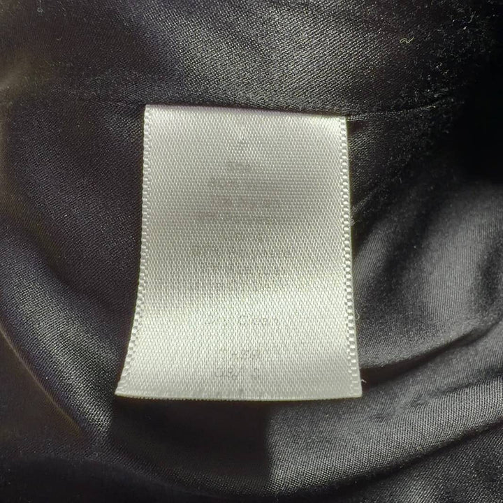 Black sparkle wool blend jacket with three-quarter sleeves and frayed trim, back view