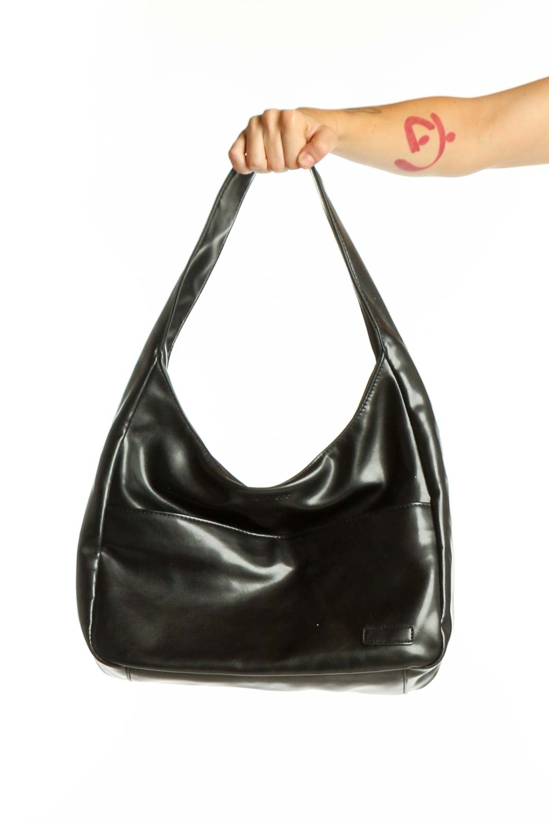 Black leather hobo shoulder bag with comfortable shoulder straps, front view