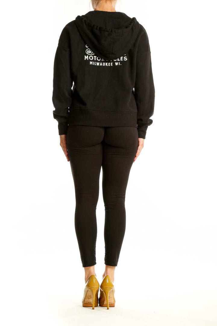 Black Harley Davidson hoodie sweatshirt back view showing relaxed fit and kangaroo pocket