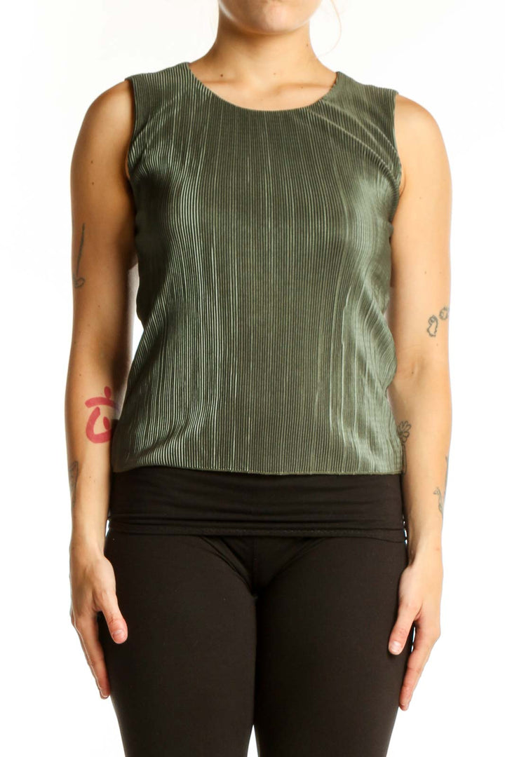 Sage green ribbed sleeveless tank top by J.Crew with crew neckline, front view