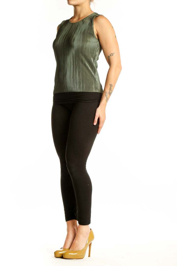 Sage green ribbed sleeveless tank top by J.Crew with crew neckline, front view