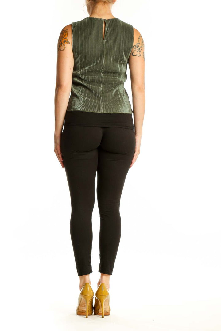 Sage green ribbed sleeveless tank top by J.Crew, back view showing fitted silhouette