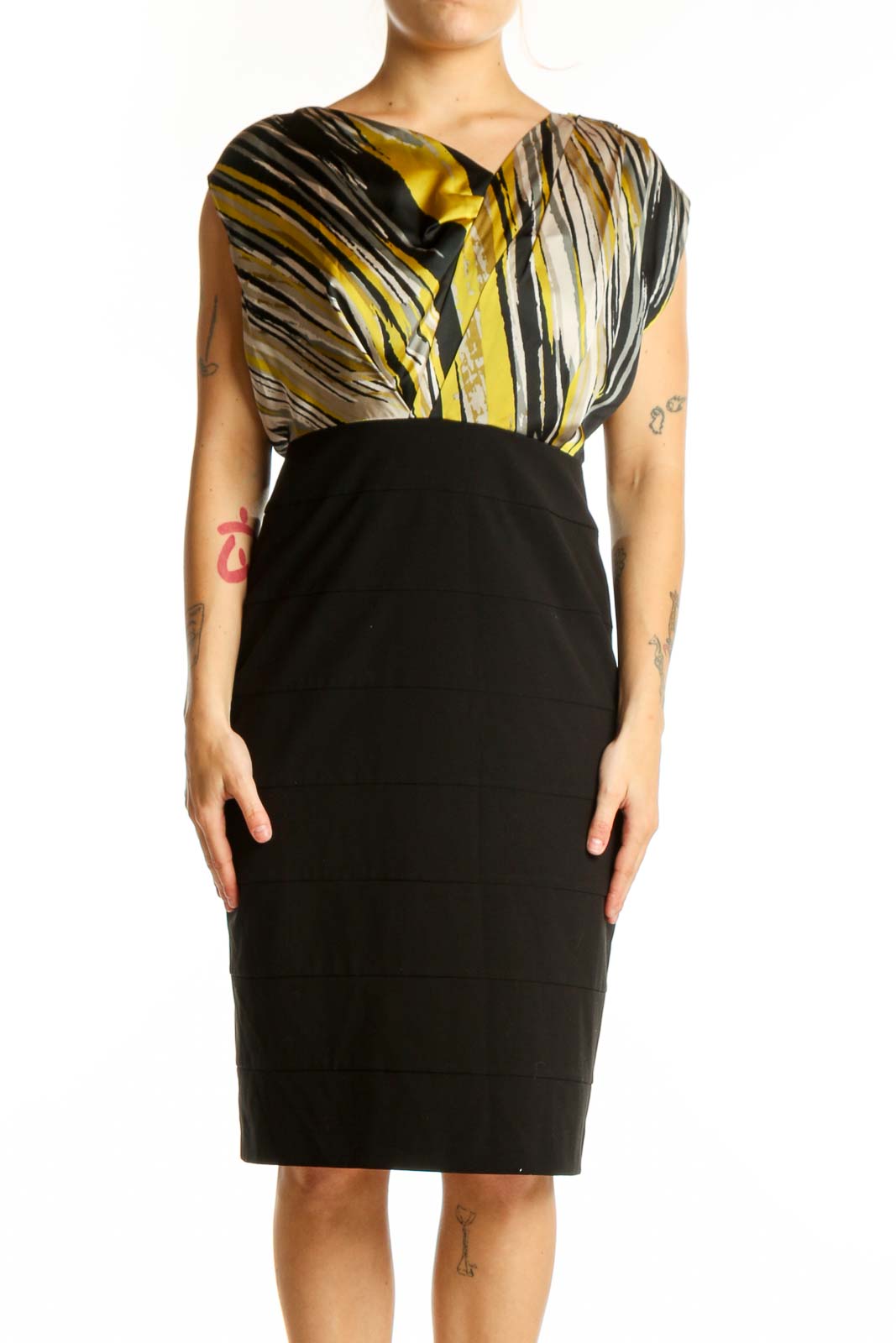 Black and Gold Striped Wrap Dress Black and Gold Striped Wrap Dress