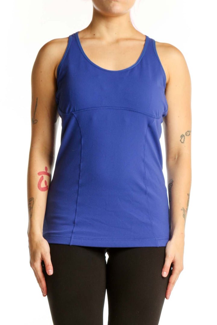 Lucy Blue Lycra Athletic Tank Top with Racerback Design - Front View